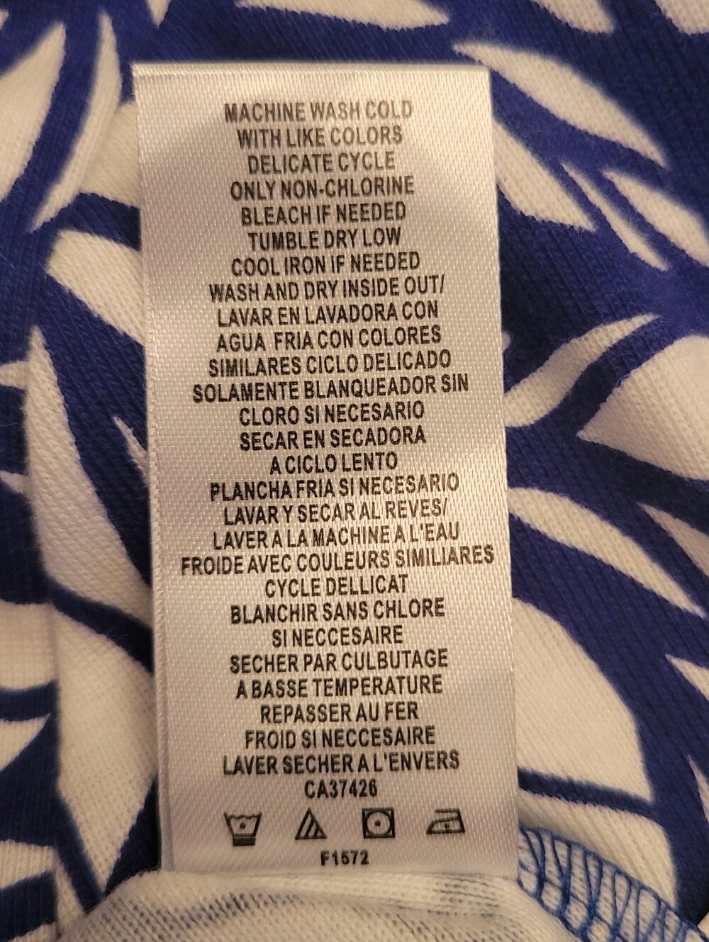 Rafaella Navy and White Leaf-Print Short Sleeve Top - Picture 8 of 9